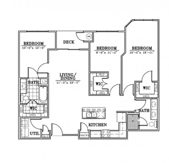 apartment 9hundred - floorplan unit 3b - 3 bedroom & 2 bathroom