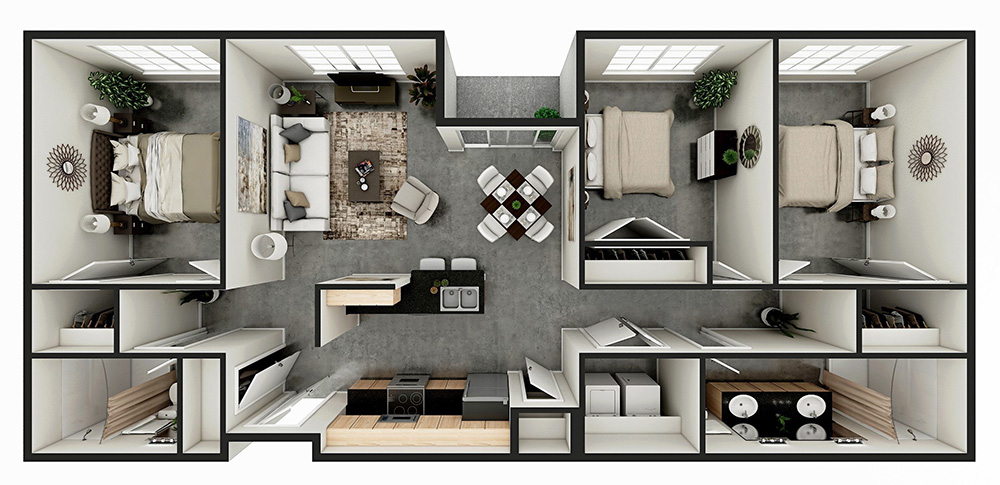 3C- 3 Bed & 2 Bath - Floorplan for 9HUNDRED Apartment